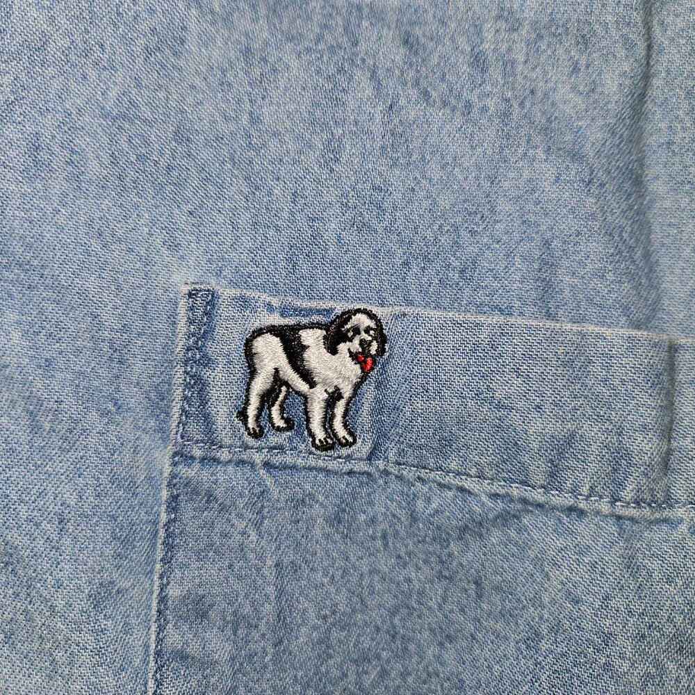 Vintage Style Light Blue Denim Big Dogs Polo Shirt Size 4x - Picture 2 of 6